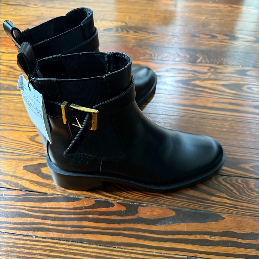 Mango Black Ankle Boots with Gold Accent